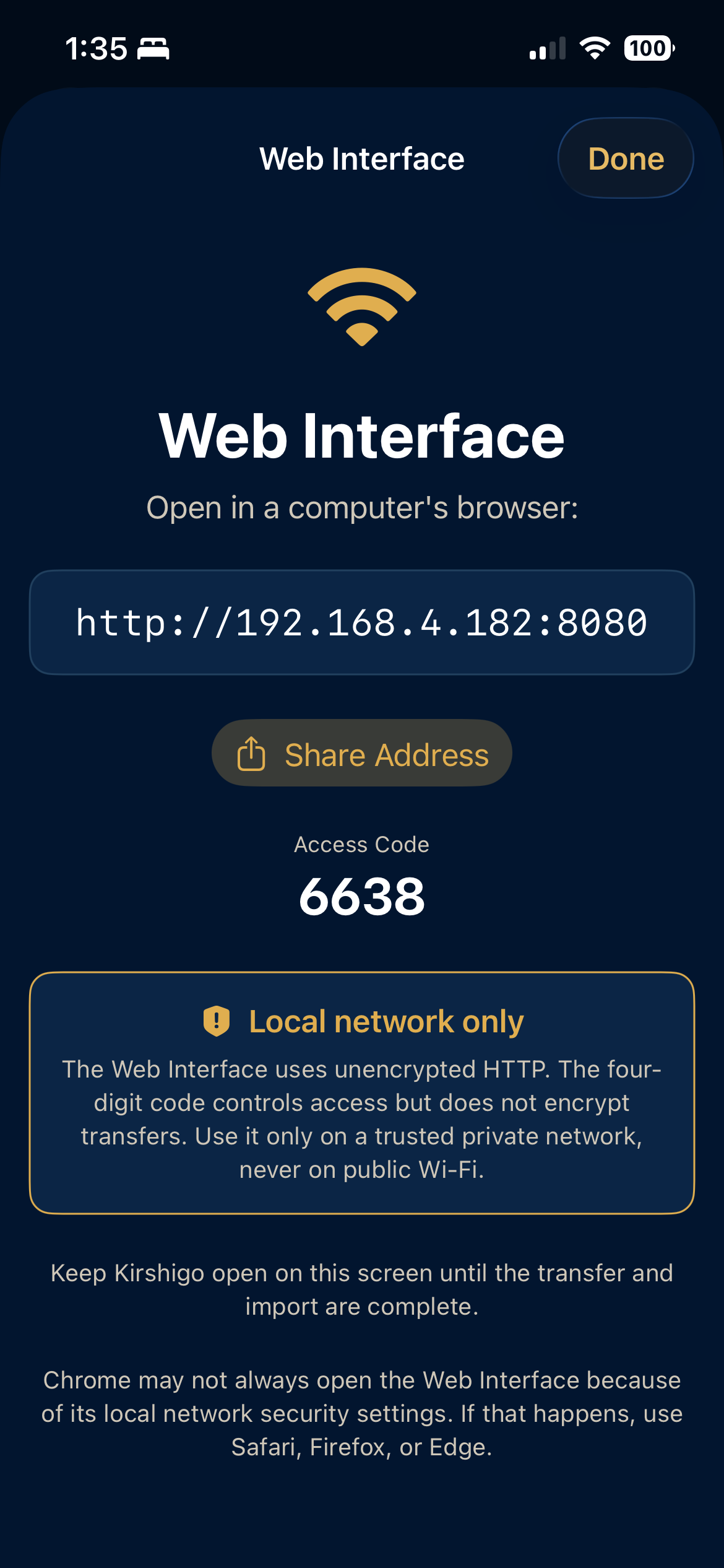 Kirshigo Web Interface on an iPhone